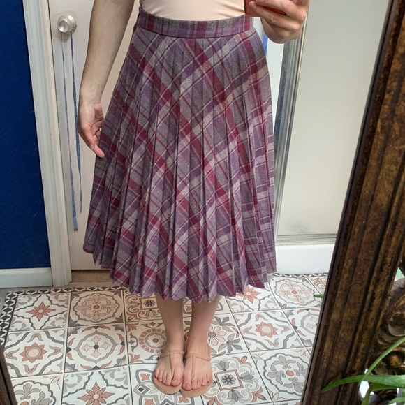 Vintage Wool plaid 70s pleat midi a-line skirt xs - Picture 7 of 9
